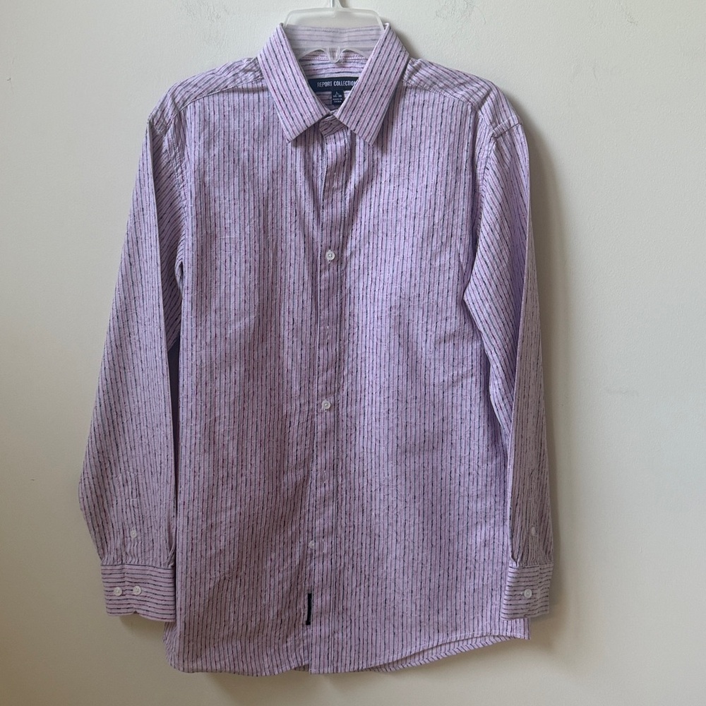 Report Collection Pink and Gray Striped Button Shirt NWOT Boy’s Size L(14-16)